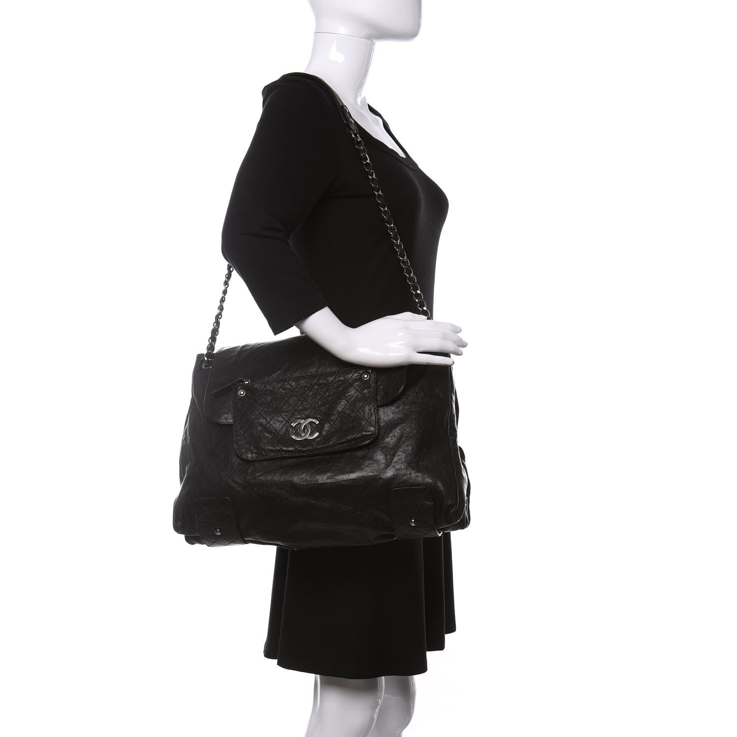 Chanel Glazed Caviar Pocket In The City Tote Black 2 of 11