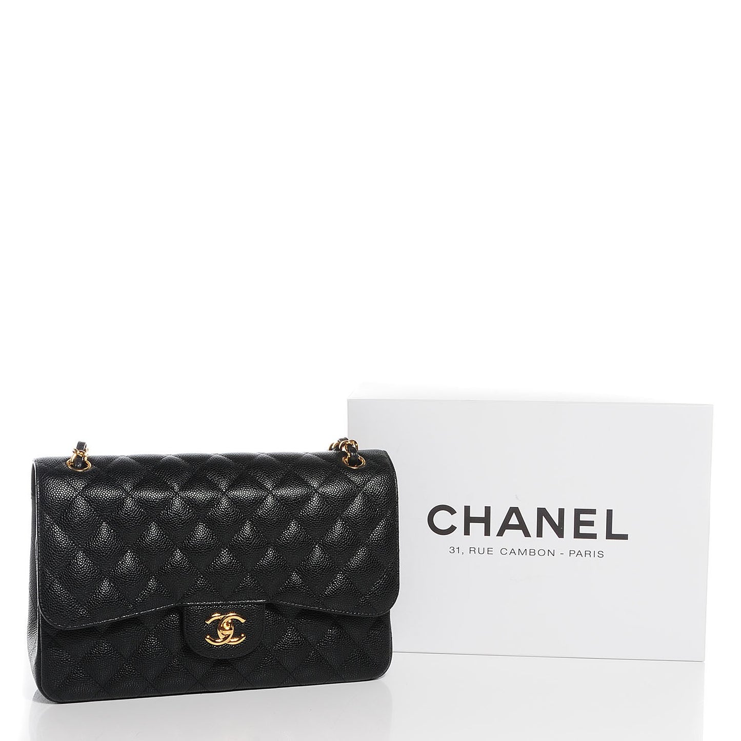 Caviar Quilted Jumbo Double Flap Black