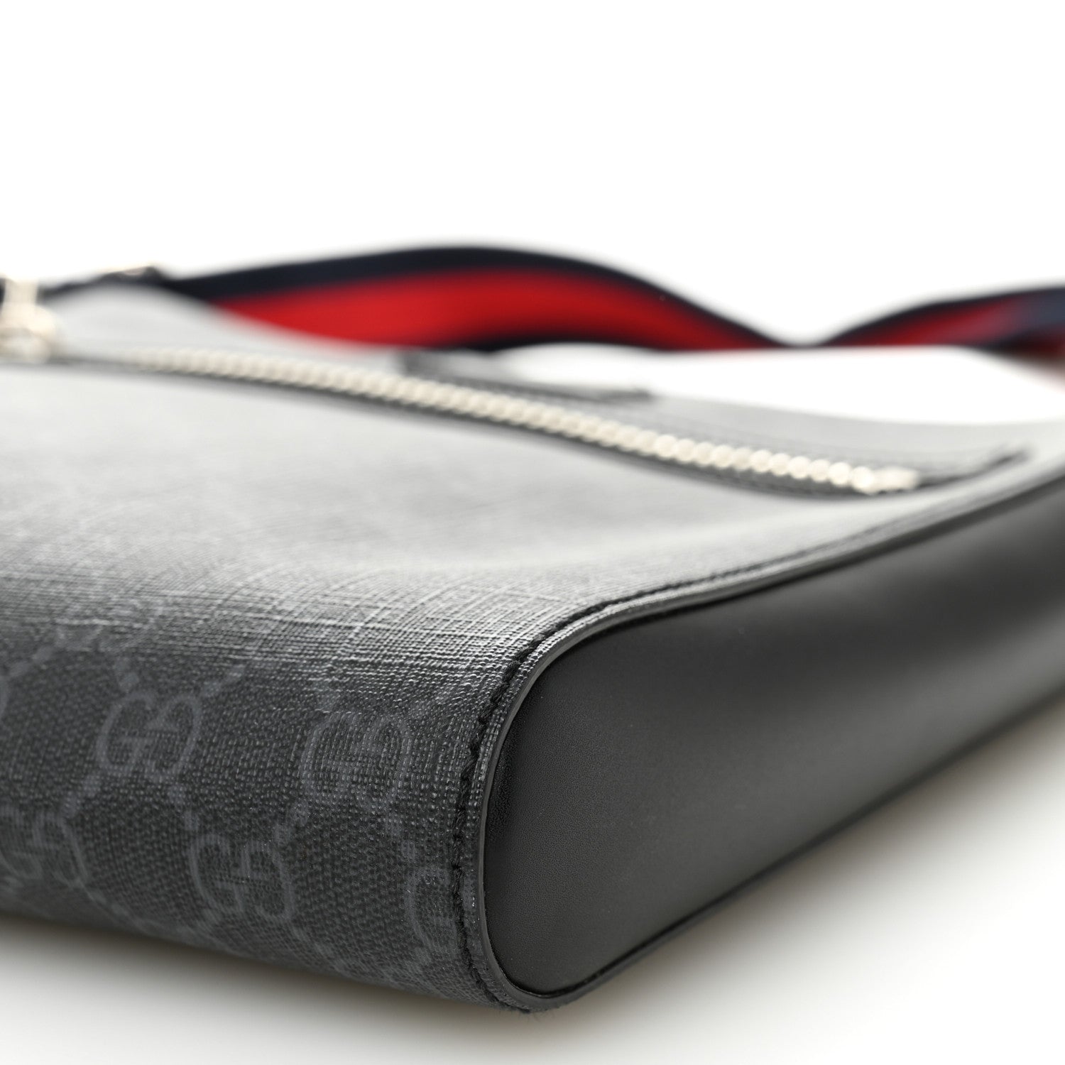 Gucci GG Supreme Monogram Appia Calfskin Web Flat Messenger Bag Black Grey 10 of 10