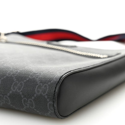 Gucci GG Supreme Monogram Appia Calfskin Web Flat Messenger Bag Black Grey 10 of 10