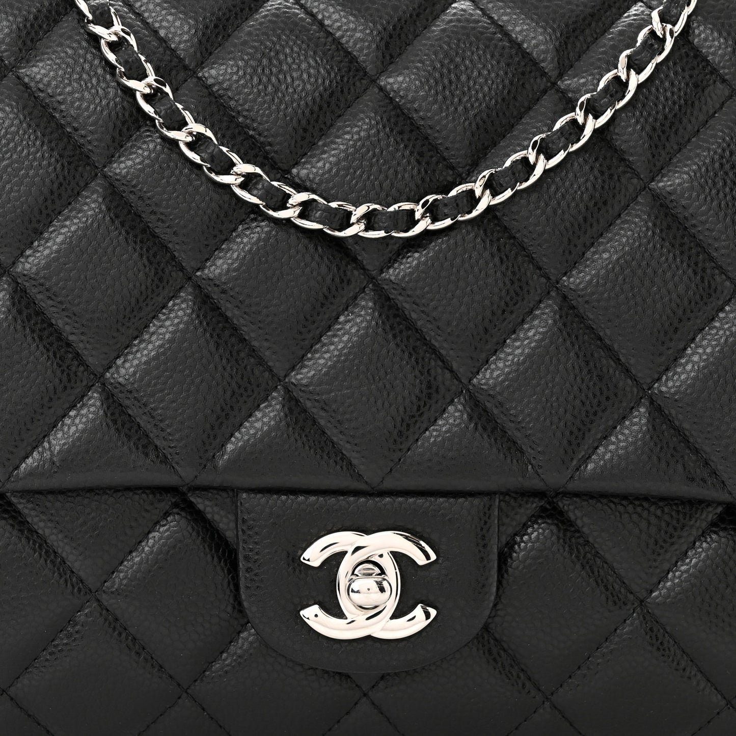 Caviar Quilted Clutch With Chain Flap Black