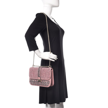 Valentino Garavani Vitello Crystal Embellished Medium Glam Lock Rockstud Flap Pop Gardenia 2 of 11