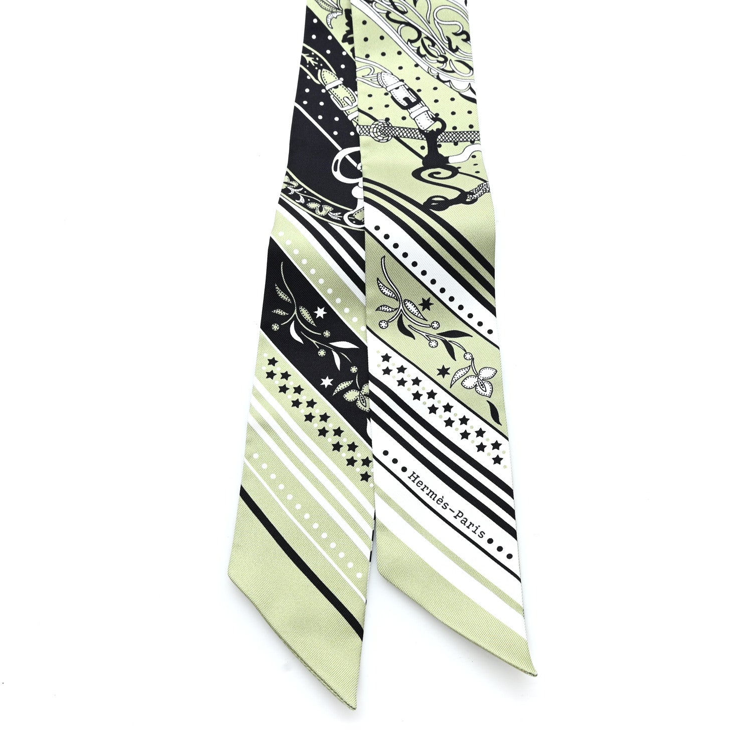 Hermes Silk Festival Des Amazones Twilly Pistachio Black White 2 of 3