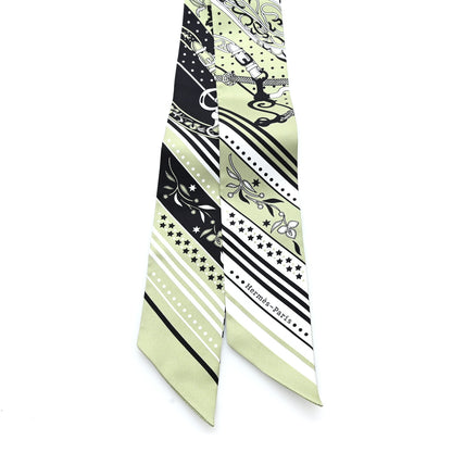 Hermes Silk Festival Des Amazones Twilly Pistachio Black White 2 of 3