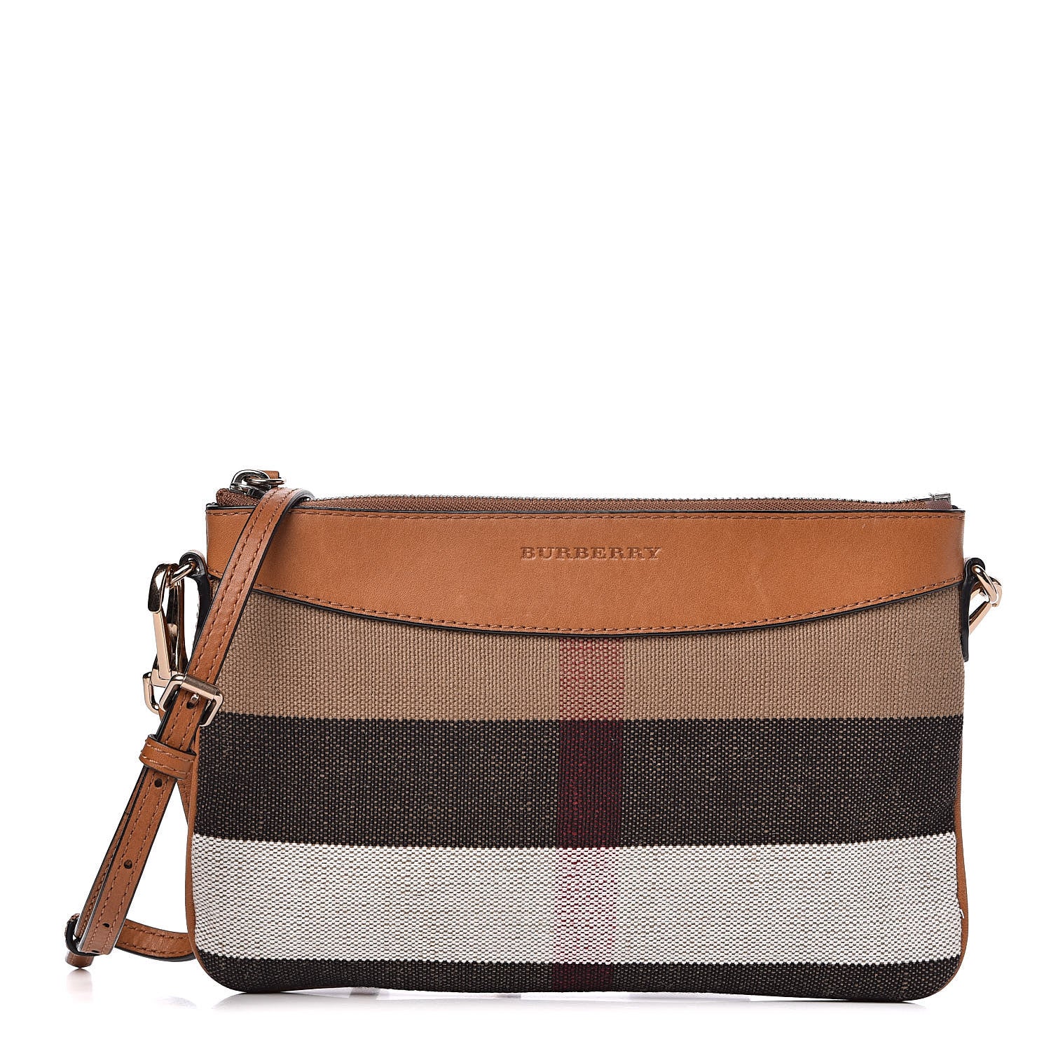 Burberry Mega Check Peyton Crossbody Clutch Bag Saddle Brown 1 of 12