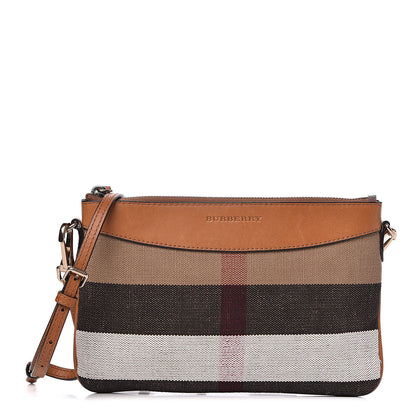 Burberry Mega Check Peyton Crossbody Clutch Bag Saddle Brown 1 of 12