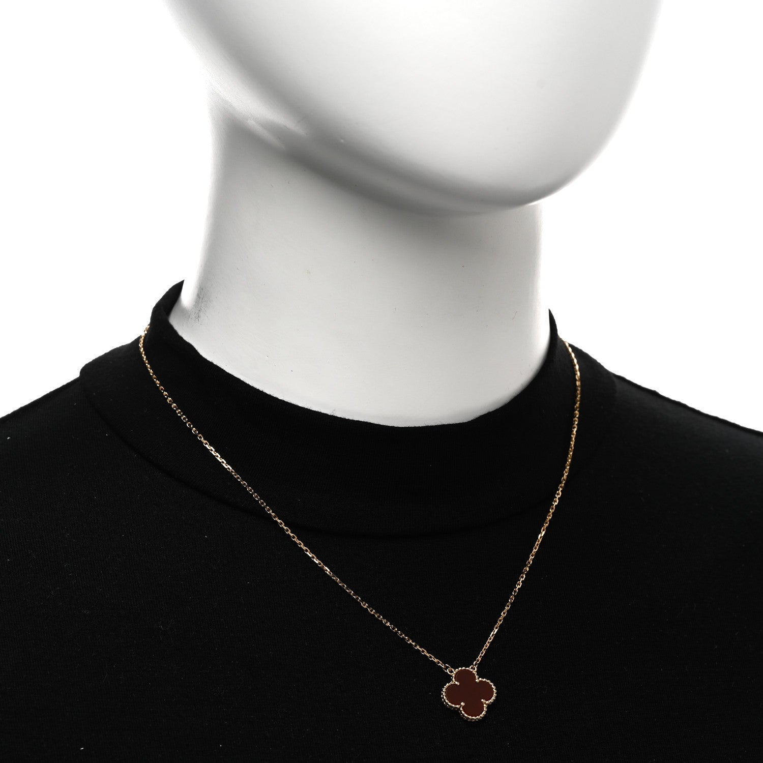 Van Cleef & Arpels 18K Yellow Gold Carnelian Vintage Alhambra Pendant Necklace 2 of 5