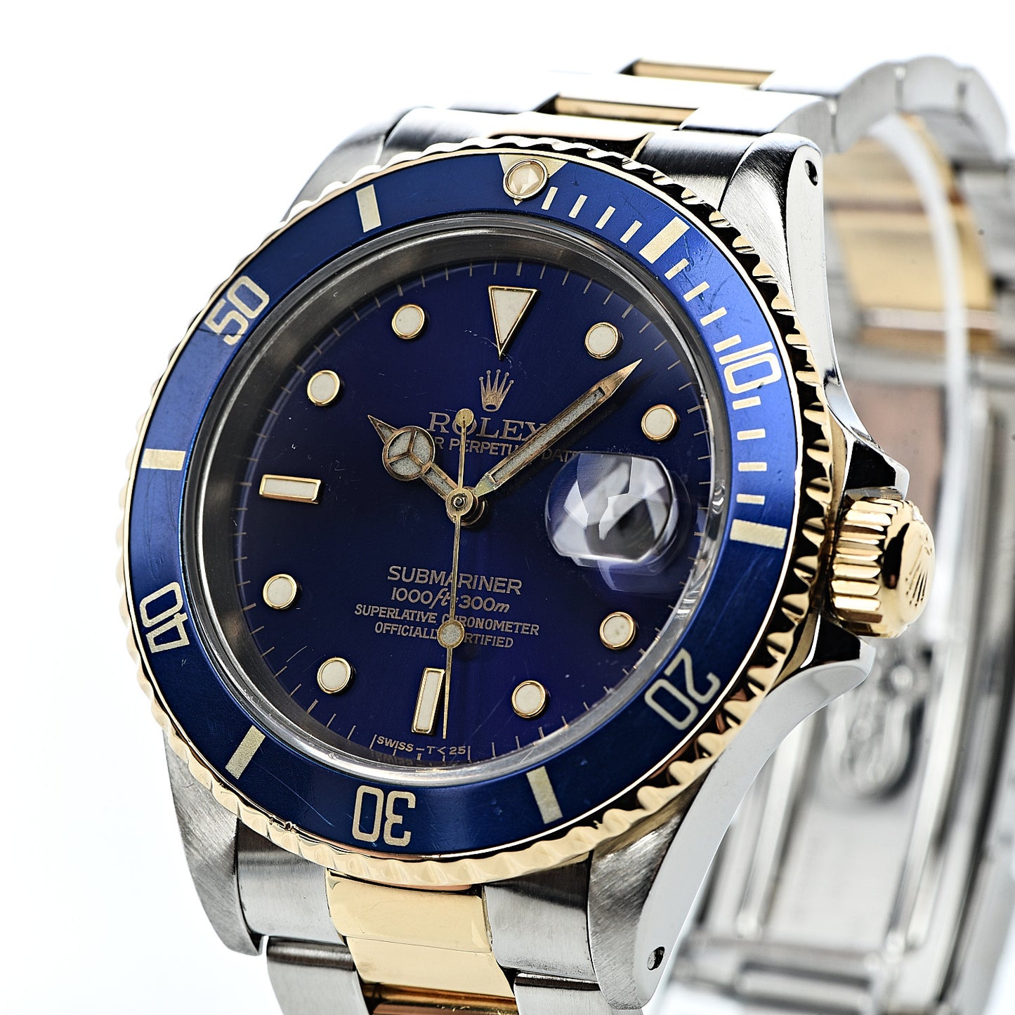 Stainless Steel 18K Yellow Gold 40mm Submariner Date Watch Royal Blue 16613