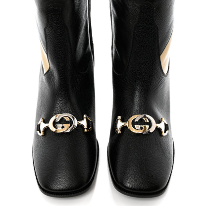 Gucci Calfskin Wrinkled Kid Diagonal Striped Zumi Knee Boots 36 Black Beige Romantic Cherry 5 of 10