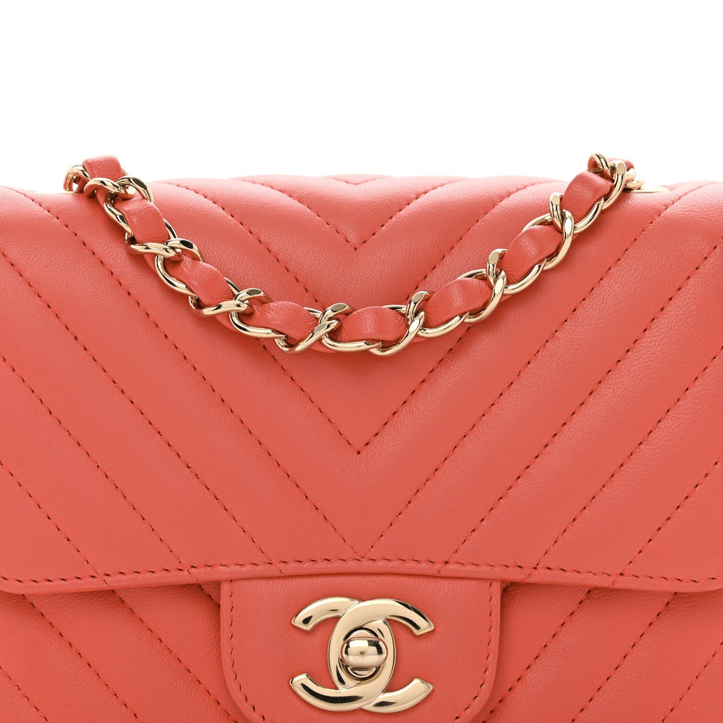 Lambskin Chevron Quilted Mini Square Flap Coral