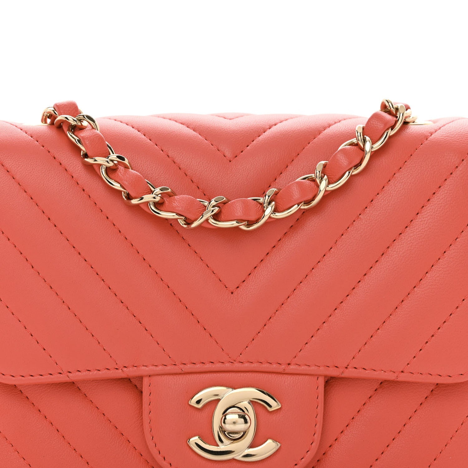 Chanel Lambskin Chevron Quilted Mini Square Flap Coral 8 of 10