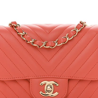 Chanel Lambskin Chevron Quilted Mini Square Flap Coral 8 of 10