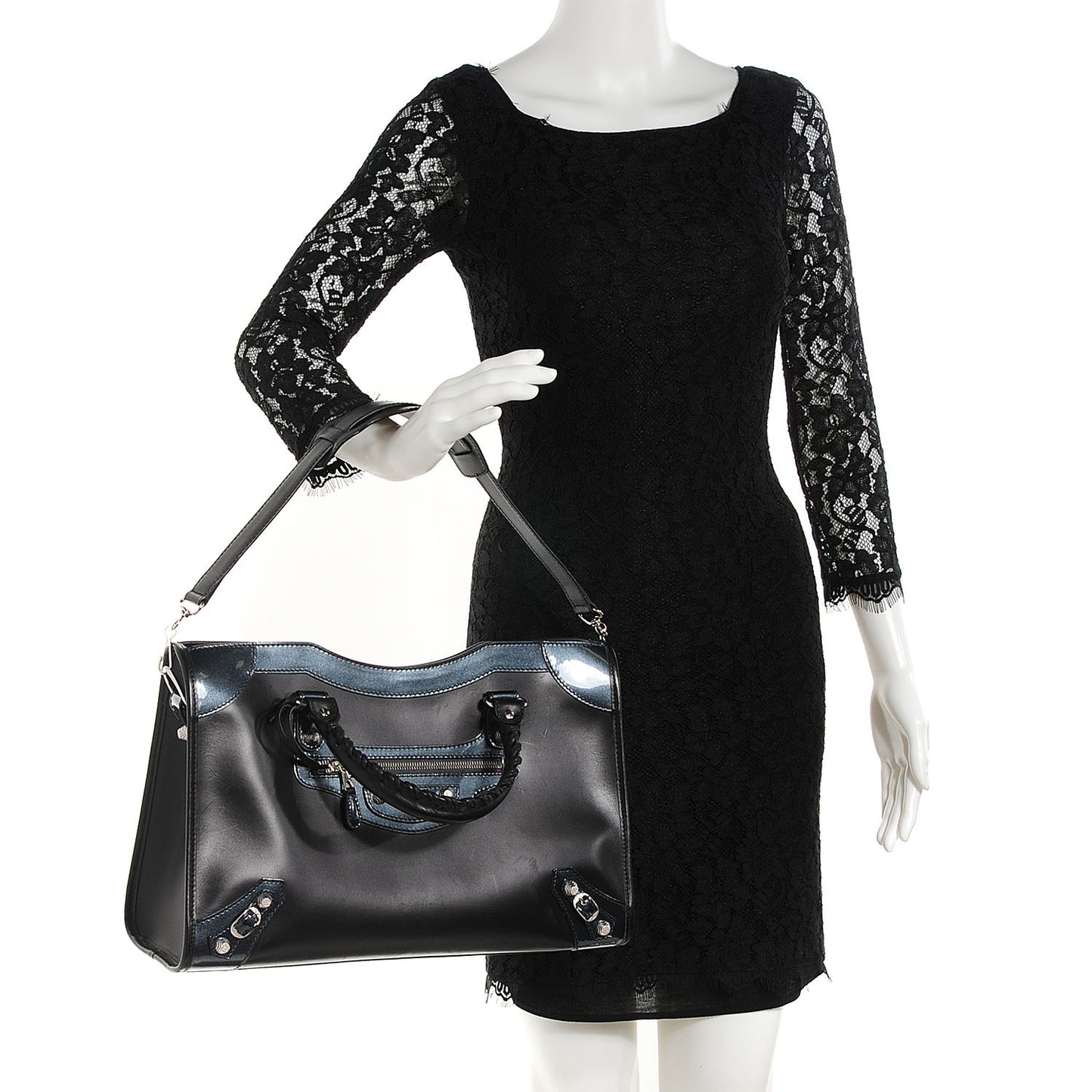 Smooth Calfskin Metallic Patent Giant 12 Silver Hardware City Black Gris