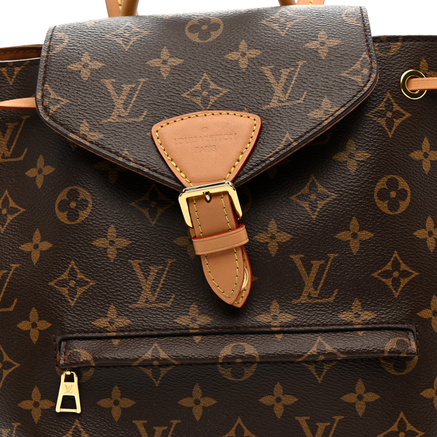 louis vuitton backpack montsouris monogram PM Brown Canvas Elite HNW cinch pull cord underneath fold LOUIS VUITTON Montsouris PM Backpack