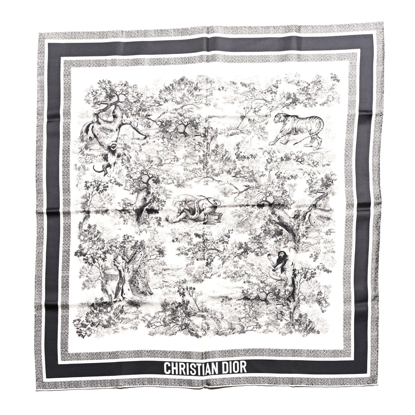 Silk Toile De Jouy Scarf Blue Marine