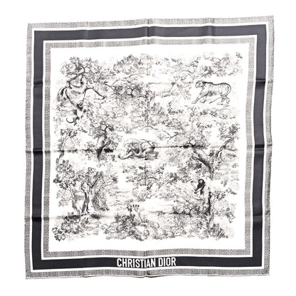 Christian Dior Silk Toile De Jouy Scarf Blue Marine 1 of 3