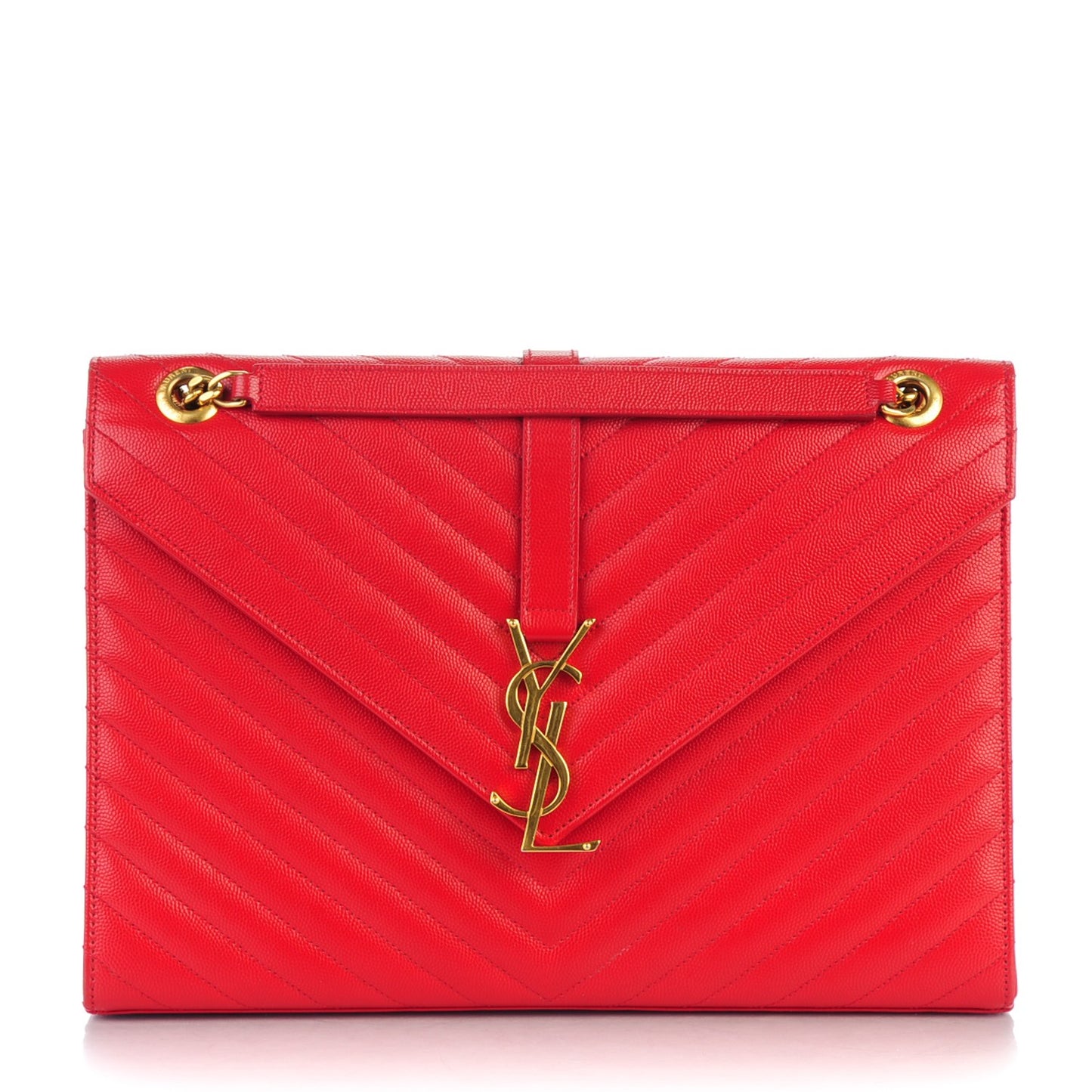 Grain De Poudre Matelasse Chevron Large Monogram Satchel Lipstick Red