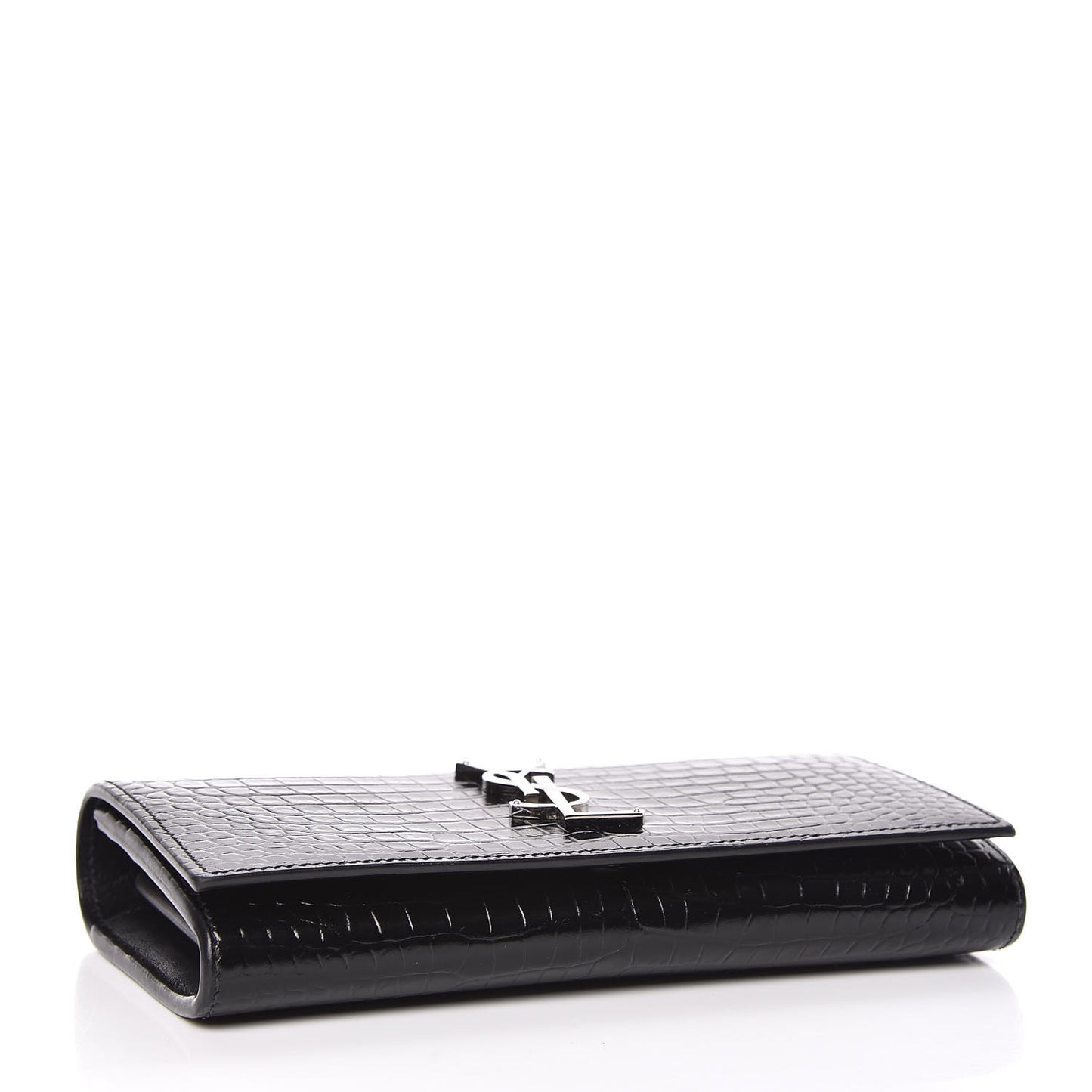 Calfskin Crocodile Embossed Classic Monogram Cassandre Wallet Black