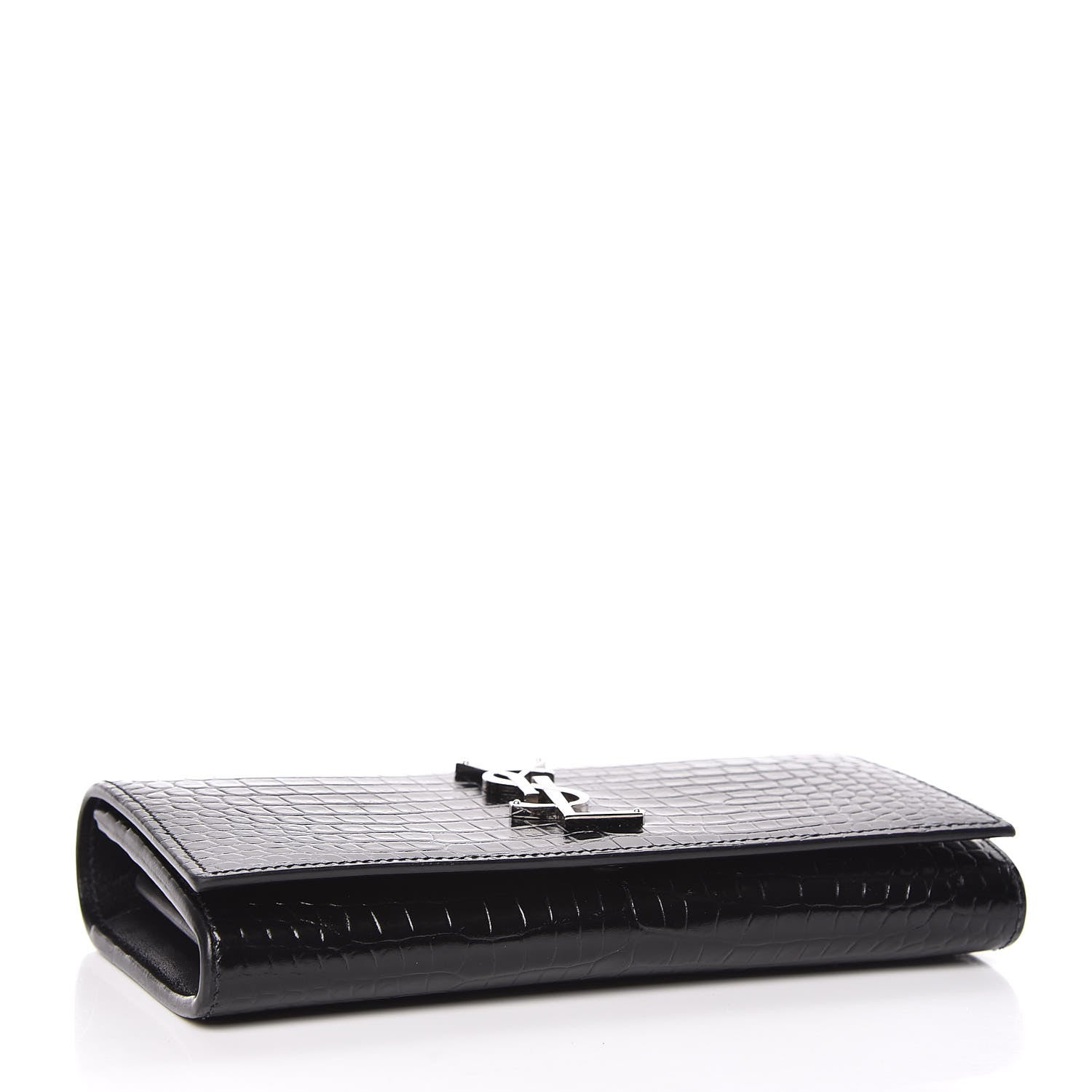 Saint Laurent Calfskin Crocodile Embossed Classic Monogram Cassandre Wallet Black 4 of 12