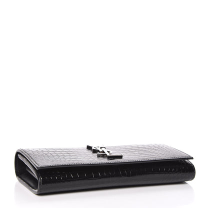 Saint Laurent Calfskin Crocodile Embossed Classic Monogram Cassandre Wallet Black 4 of 12