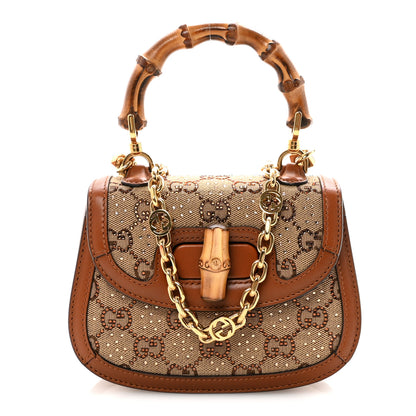 Gucci New Canvas Charisma Calfskin Crystal GG Monogram Small Bamboo 1947 Top Handle Bag Camel Ebony 1 of 9