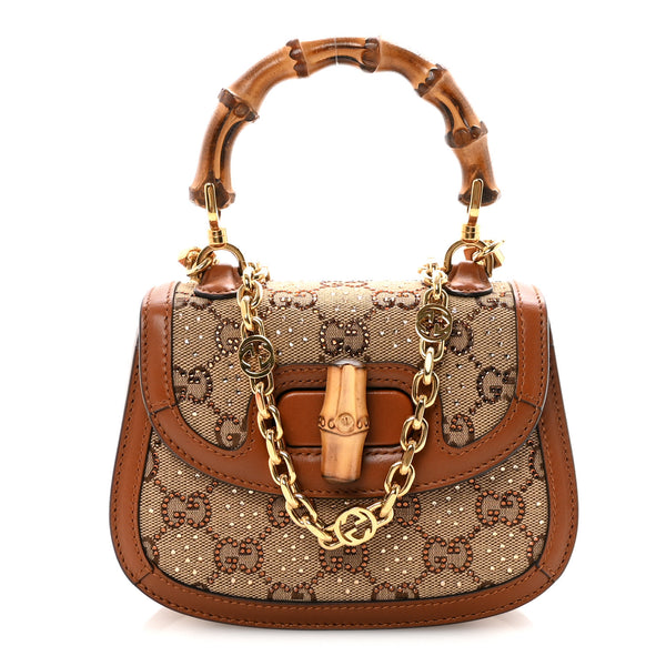 GUCCI ゴールド パーティーバッグ Gucci New Canvas Charisma Calfskin Crystal GG Monogram Small