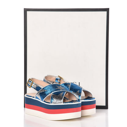 Gucci Lurex Starry Sky Crossover Platform Sandals 35 Bleuette Silver 8 of 8
