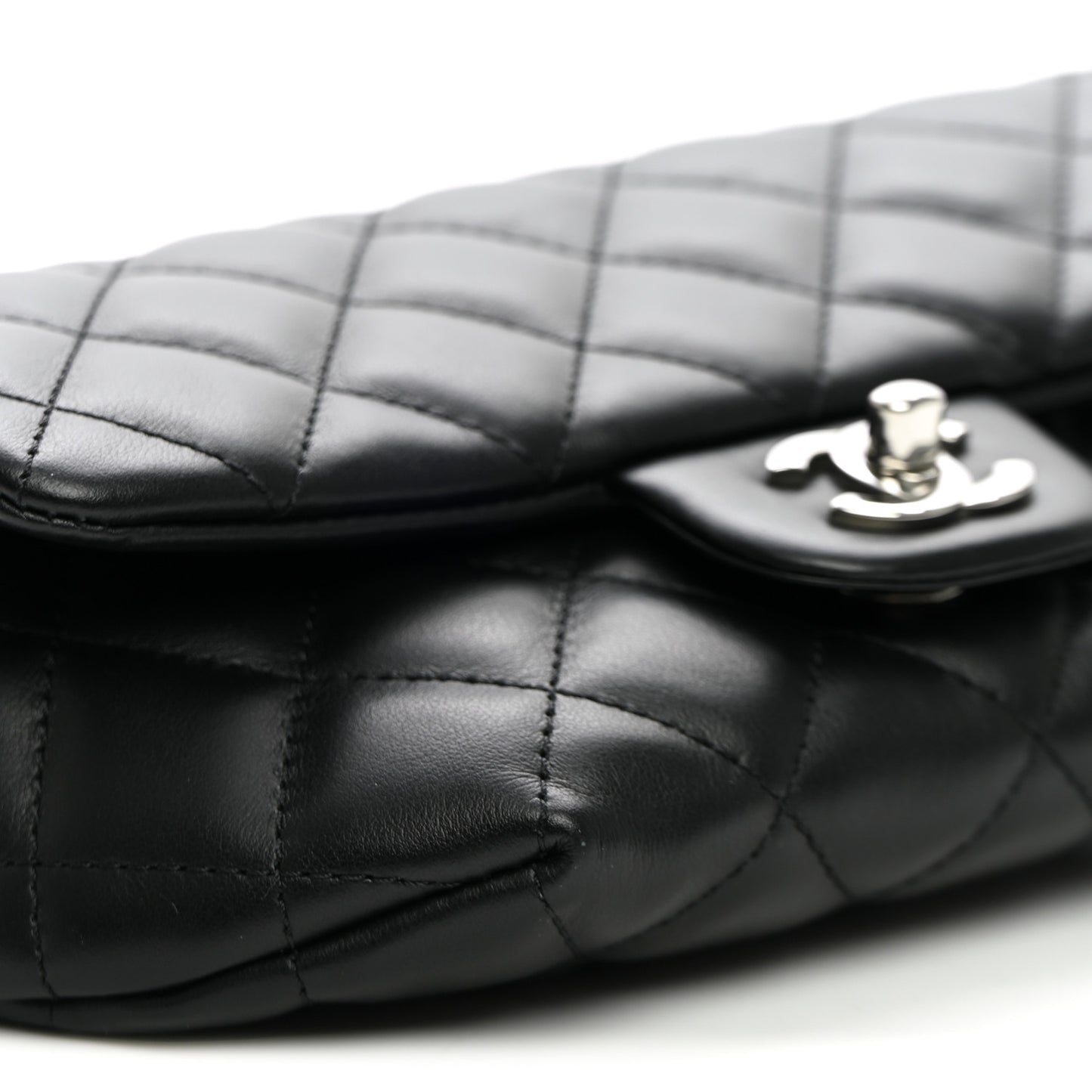 Calfskin Quilted CC Uniform Flap Belt Bag Black