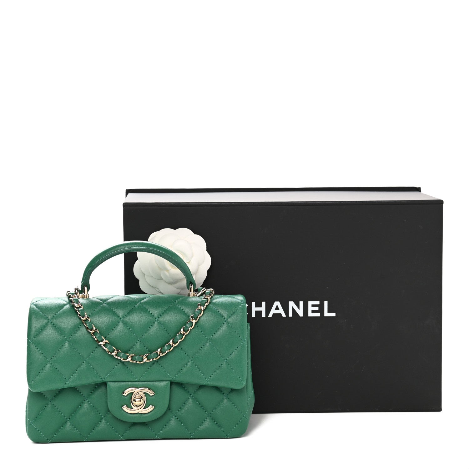 Chanel Lambskin Quilted Mini Top Handle Rectangular Flap Green 11 of 11