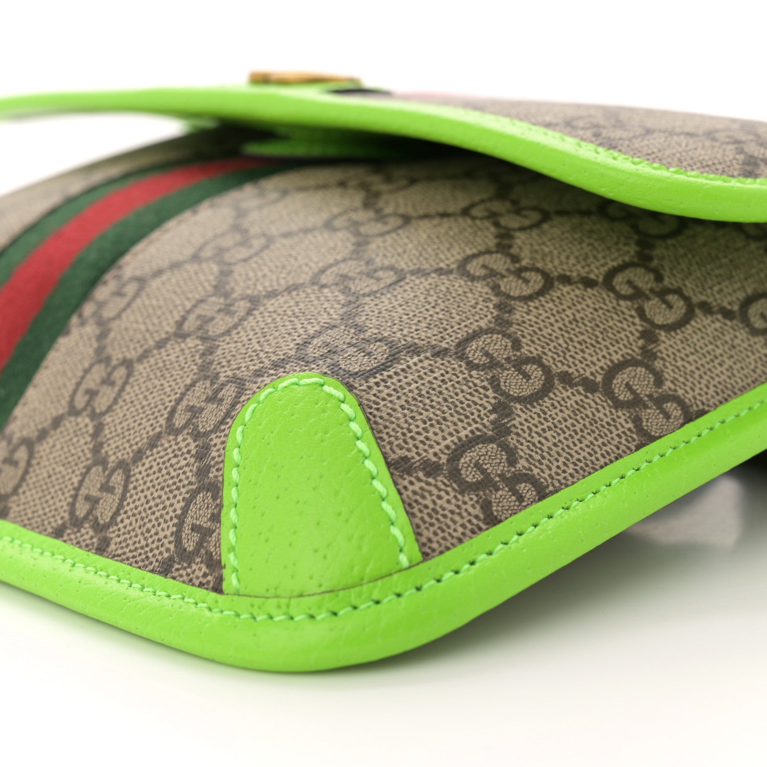 Gucci GG Supreme Monogram Web Small Ophidia Belt Bag Beige Ebony Electric Green 10 of 11