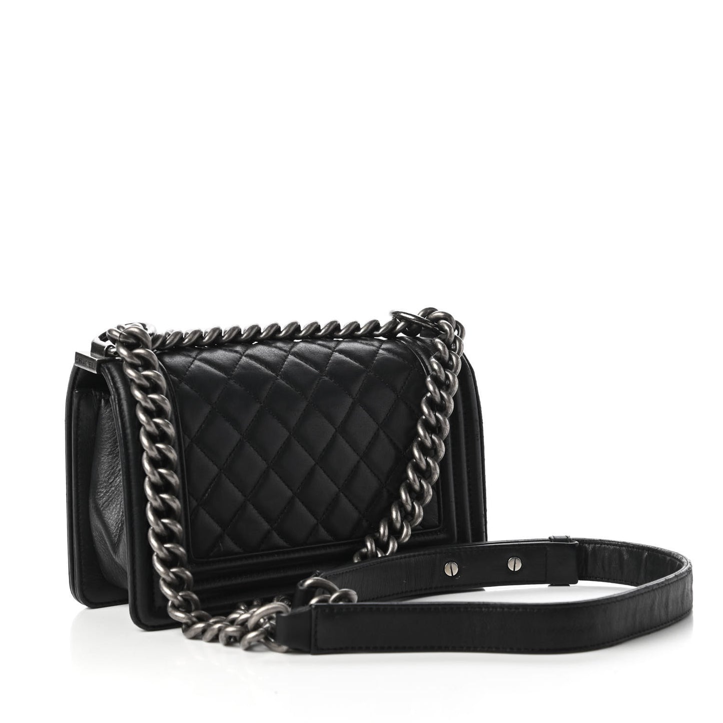 Calfskin Quilted Small Boy Flap Black