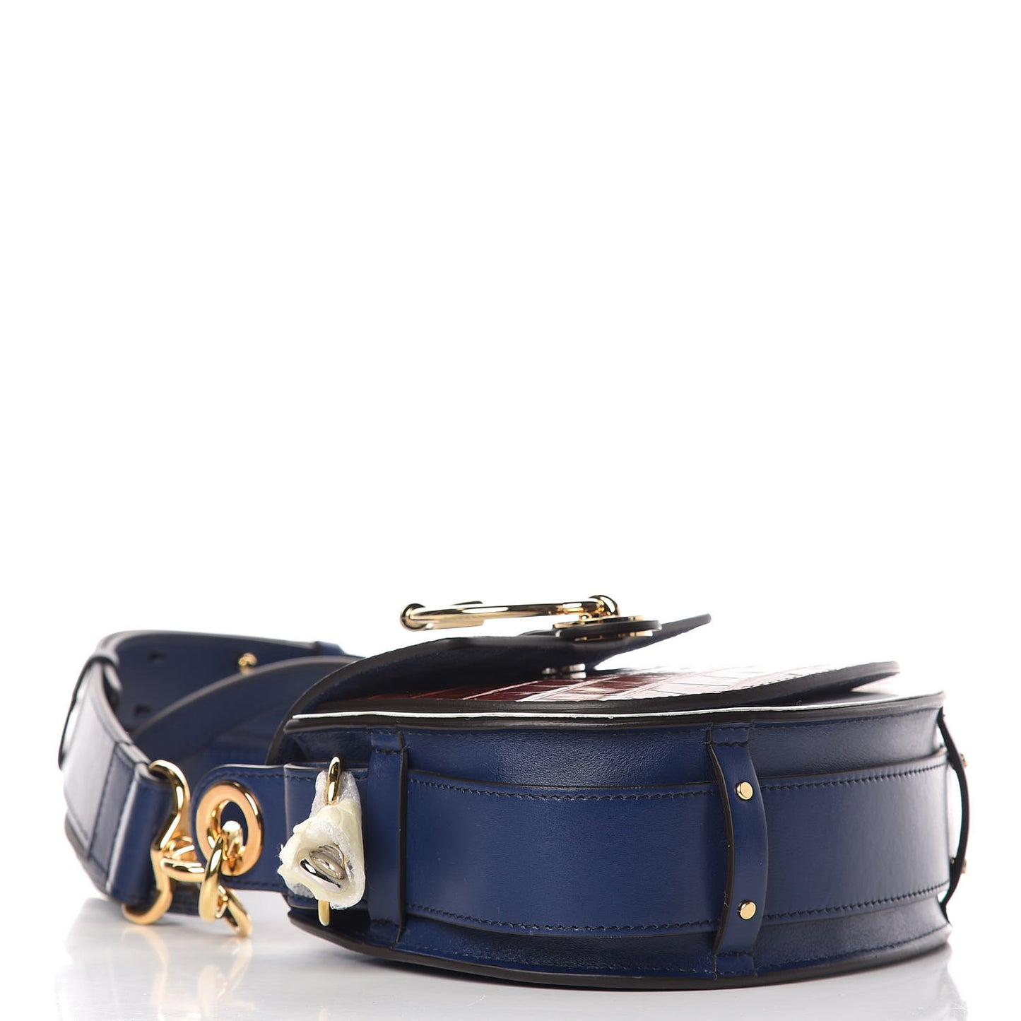 Shiny Calfskin Crocodile Embossed Small Tess Bag Blue Brown