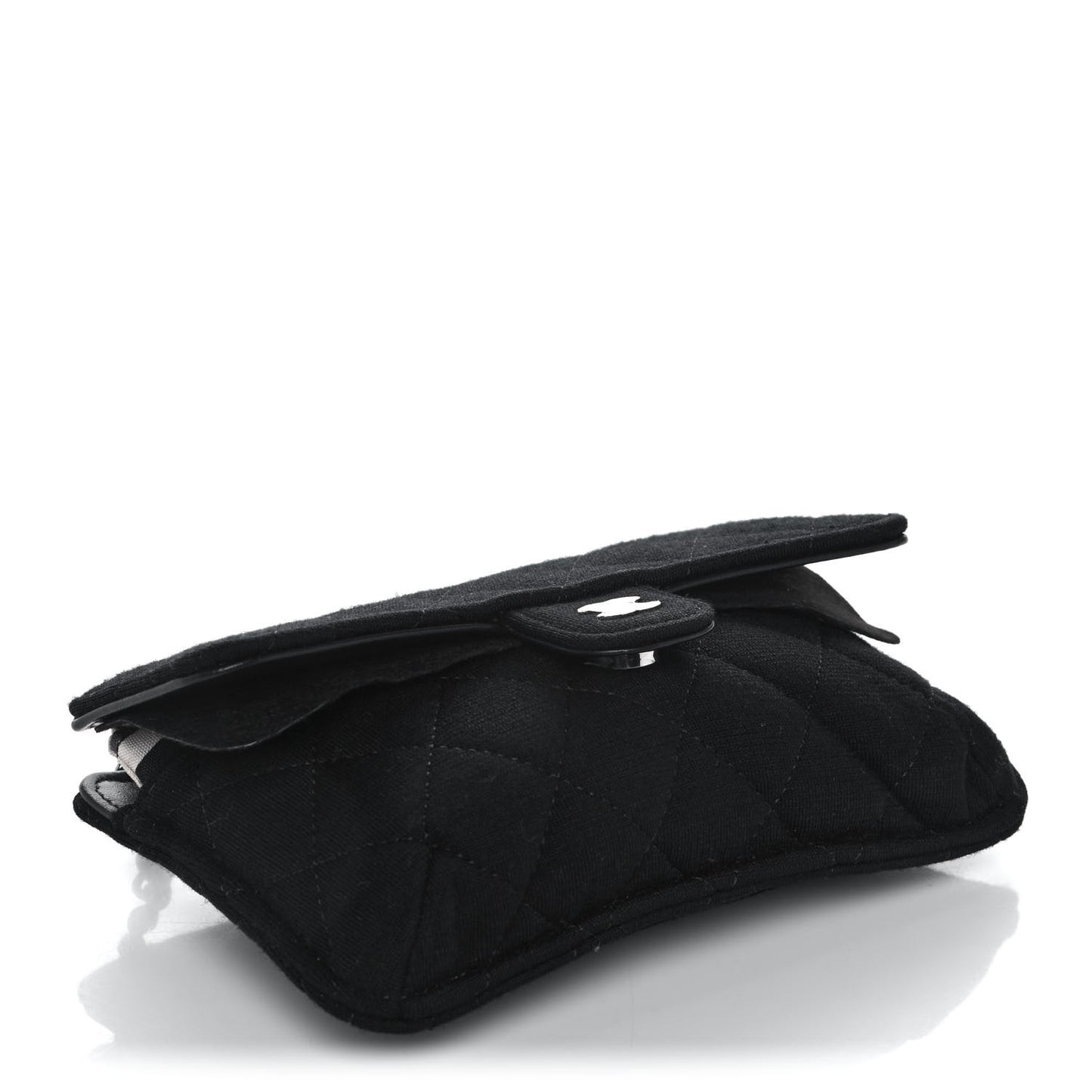 Jersey Fabric Quilted Foldable Tote With Chain Black Multicolor