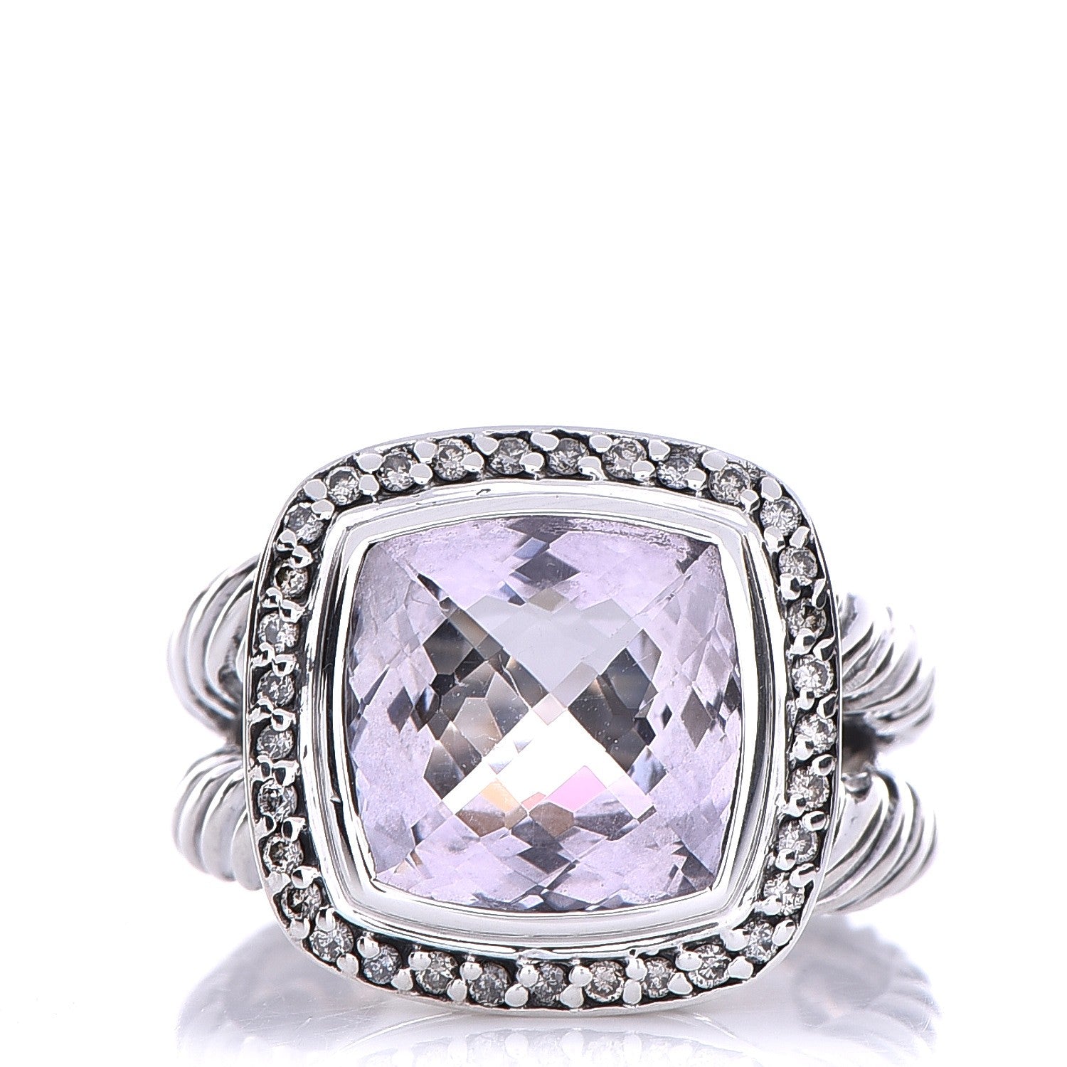 David Yurman Sterling Silver Diamond Morganite 11mm Albion Ring 56 7.75 1 of 6