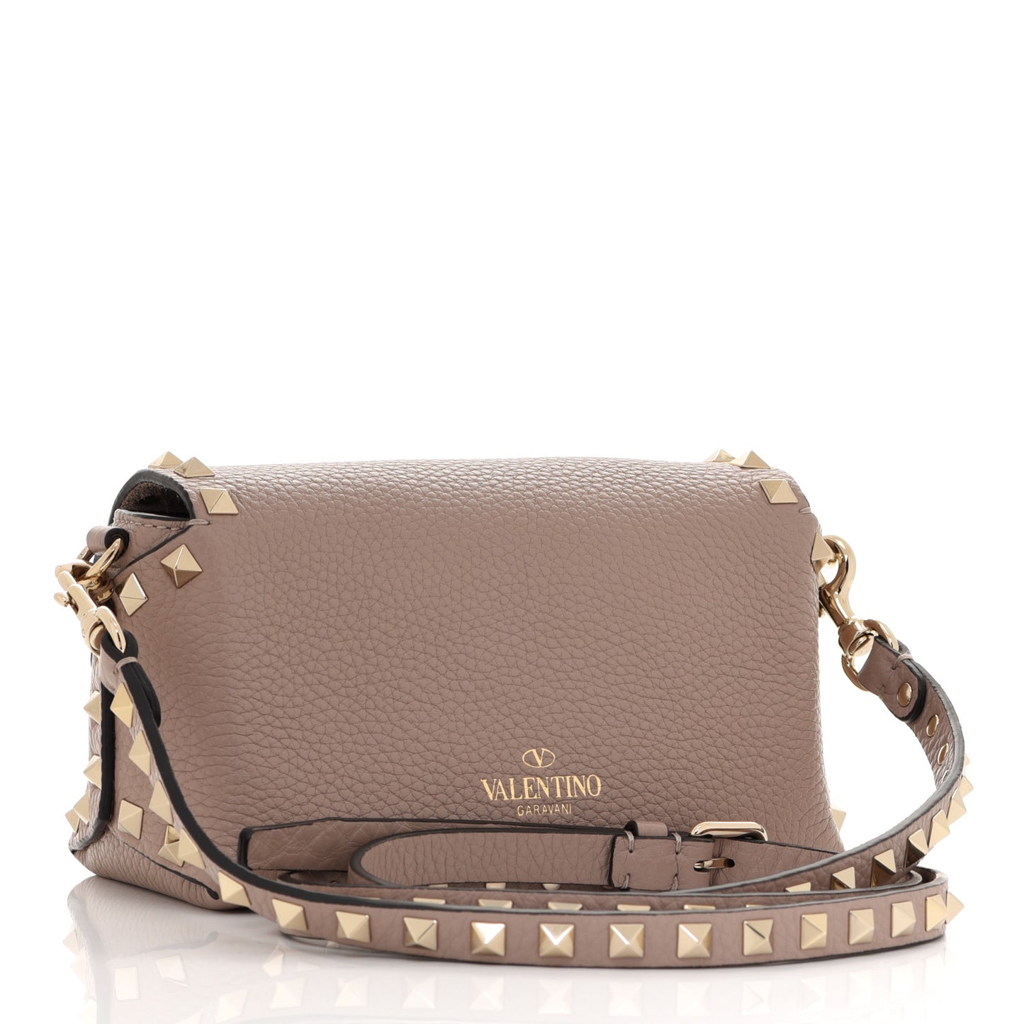 Pebbled Calfskin Mini Rockstud Crossbody Bag Poudre