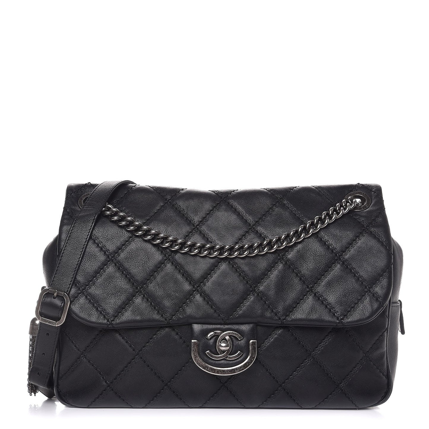 Calfskin Quilted Jumbo Coco Sporran Flap Black