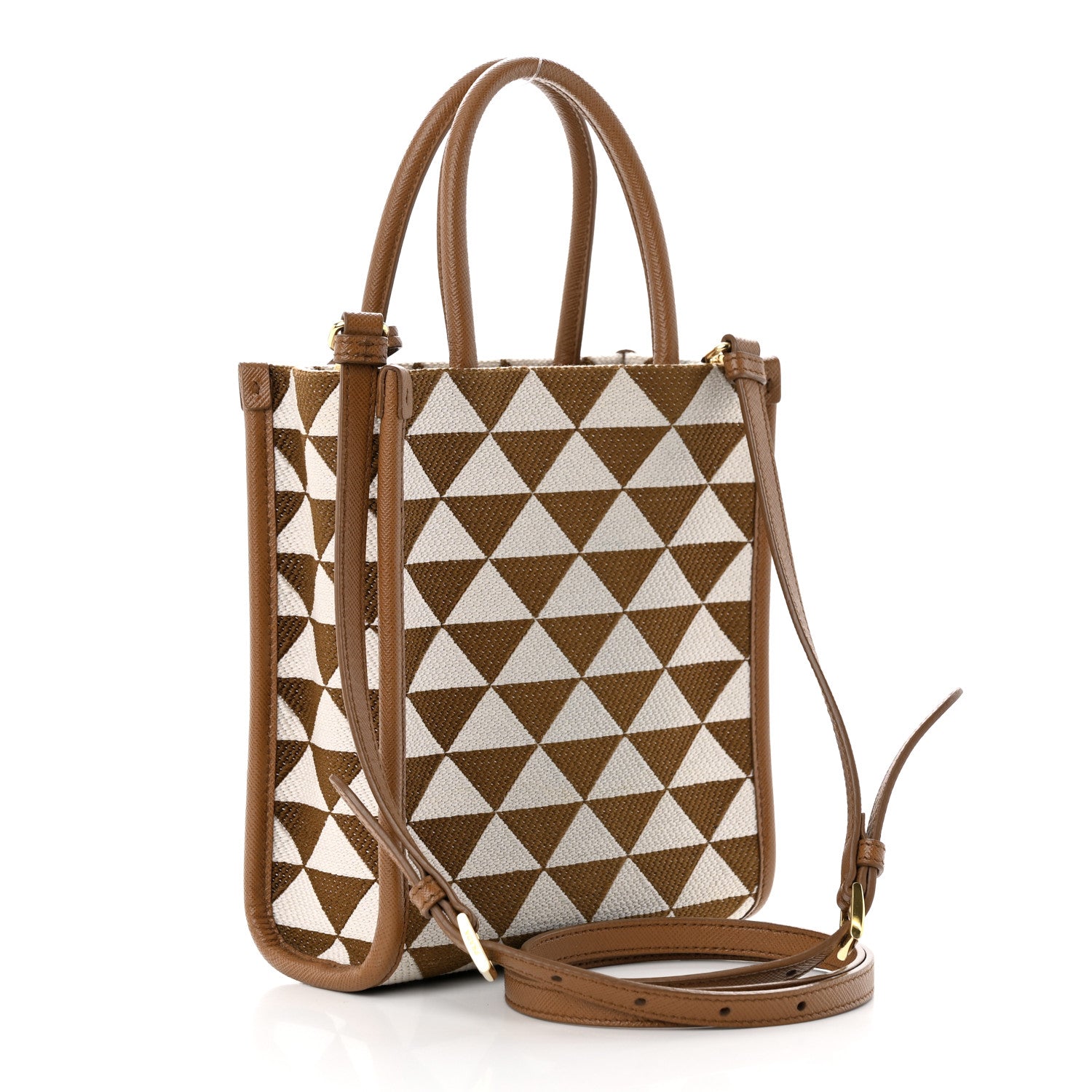 Prada Jacquard Saffiano Triangolo Symbole Embroidered Micro Tote Tobacco Talco 2 of 9