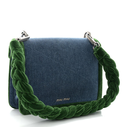 Miu Miu Denim Velvet Tresse Shoulder Bag Blue Green 3 of 10