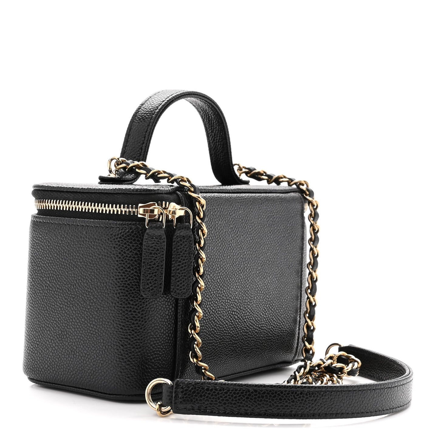 Caviar Quilted Top Handle Pocket Vanity Case Black