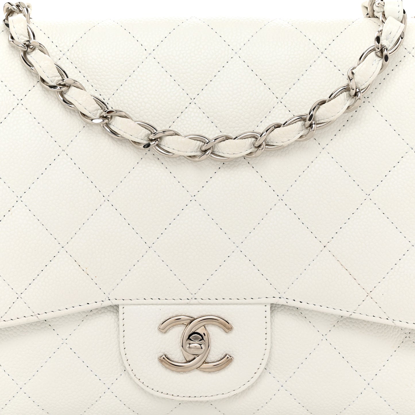 Caviar Quilted Jumbo Single Flap White