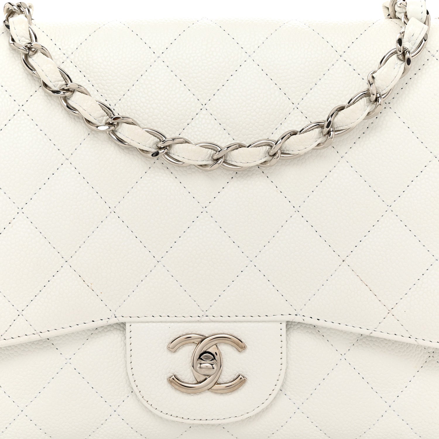 Chanel Caviar Quilted Jumbo Single Flap White 8 of 13