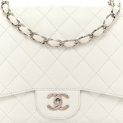 Chanel Caviar Quilted Jumbo Single Flap White 8 of 13