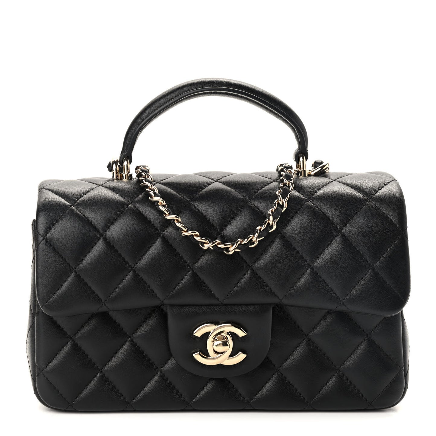 Lambskin Quilted Mini Top Handle Rectangular Flap Black