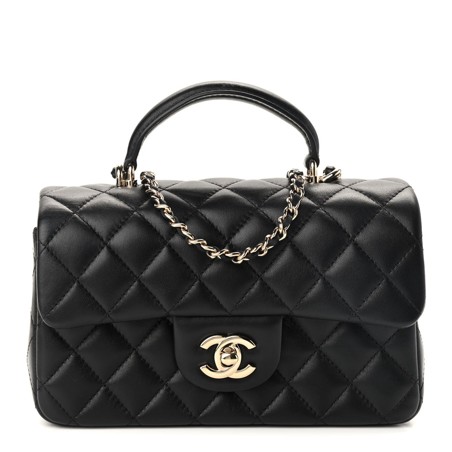 Chanel Lambskin Quilted Mini Top Handle Rectangular Flap Black 1 of 9