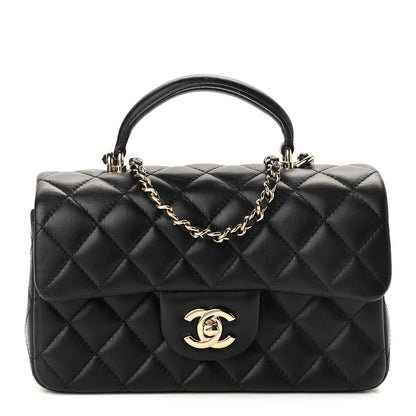 Chanel Lambskin Quilted Mini Top Handle Rectangular Flap Black 1 of 9