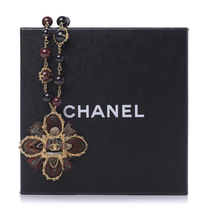 Chanel Strass Feather Beaded Paris Edinburgh CC Pendant Necklace Gold Multicolor 7 of 7