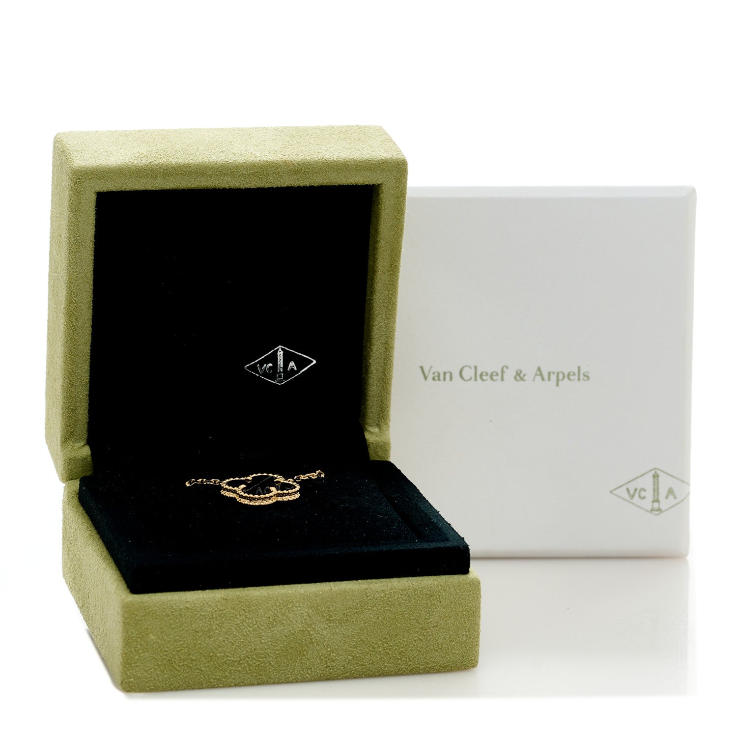 Van Cleef & Arpels 18K Yellow Gold Black Onyx Vintage Alhambra Pendant Necklace 5 of 5