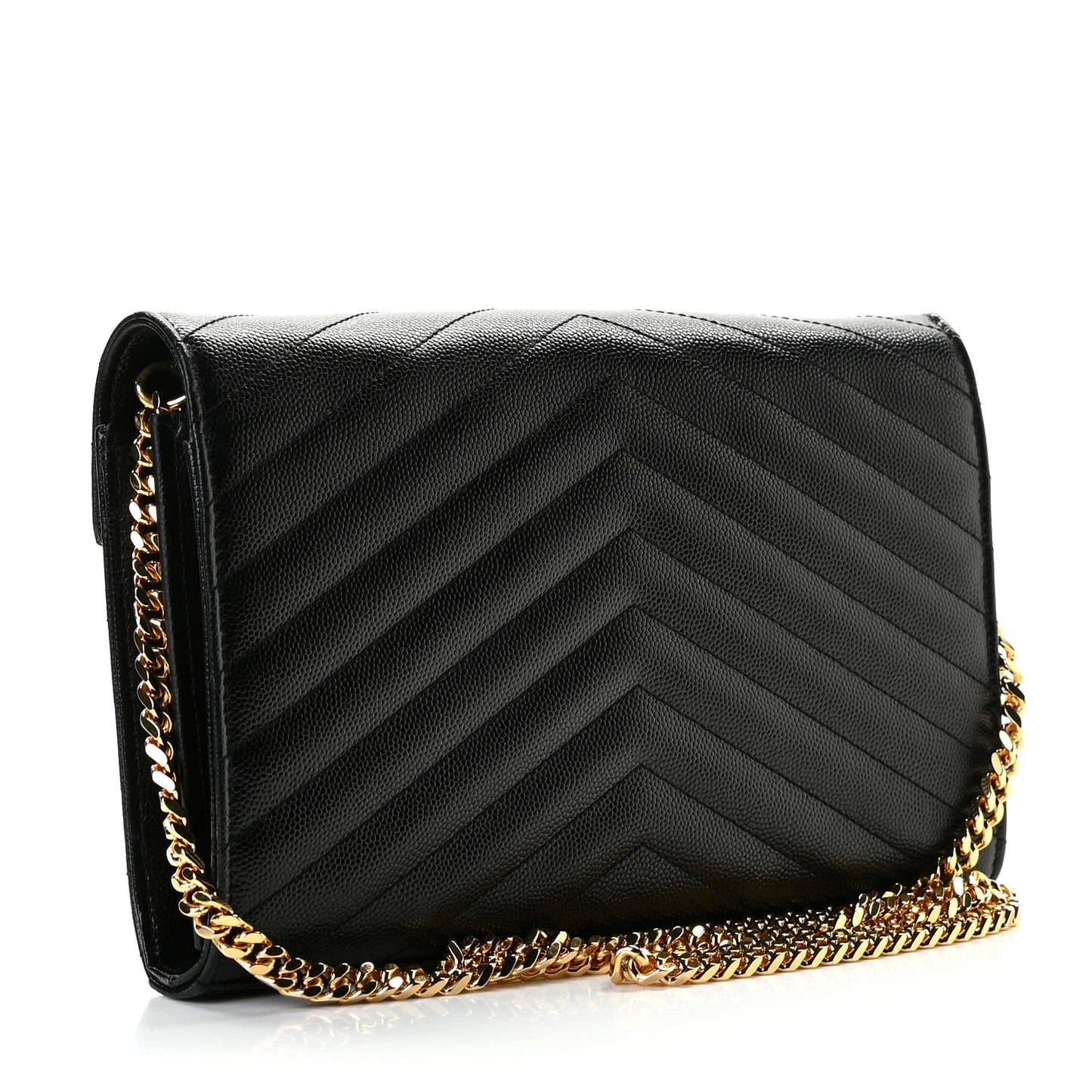 Grain De Poudre Matelasse Chevron Monogram Chain Wallet Black