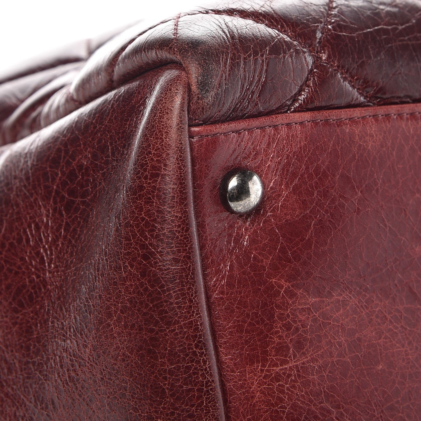 Glazed Calfskin Quilted Large Nameplate Shopping Tote Burgundy