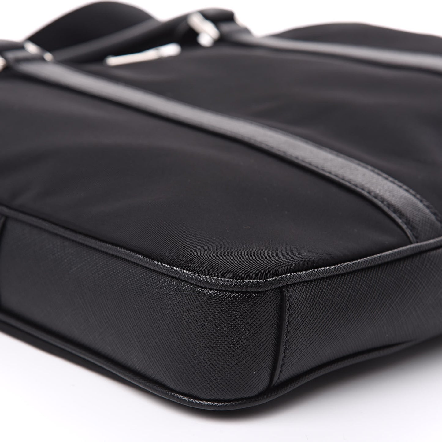 Tessuto Nylon Saffiano Metal Triangle Logo Work Bag Black